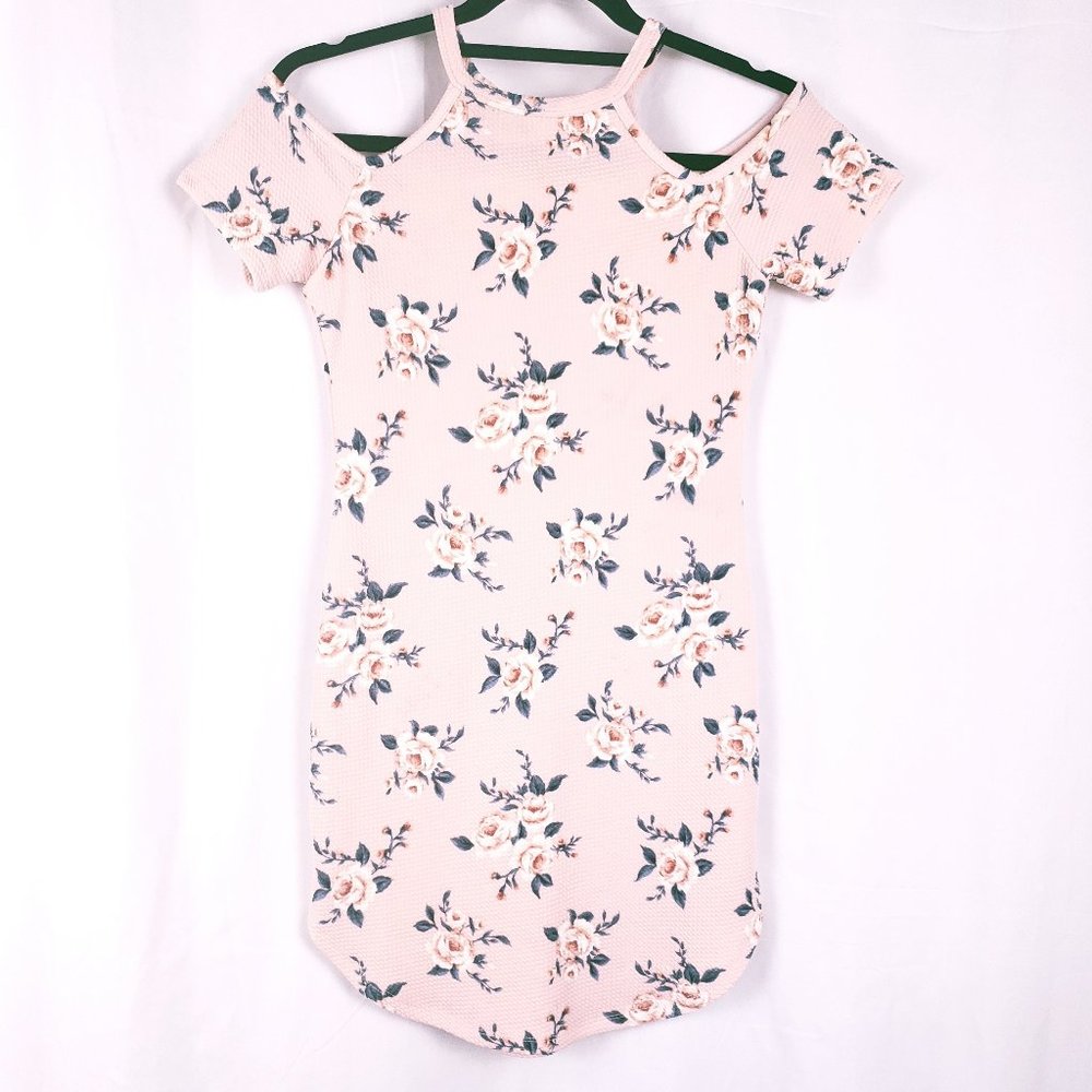 Cold Shoulder Pink Floral Bodycon Dress